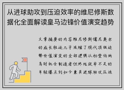 从进球助攻到压迫效率的维尼修斯数据化全面解读皇马边锋价值演变趋势 从进球助攻到压迫效率的维尼修斯数据化全面解读皇马边锋价值演变趋势